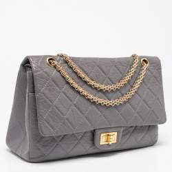 Pre Owned Chanel Grey Quilted Leather Reissue 2.55 Classic 227 Flap Bag
