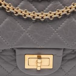 Pre Owned Chanel Grey Quilted Leather Reissue 2.55 Classic 227 Flap Bag