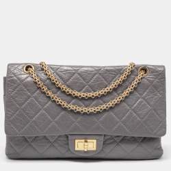 Pre Owned Chanel Grey Quilted Leather Reissue 2.55 Classic 227 Flap Bag