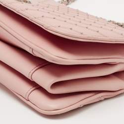 Chanel Pink Chevron Leather CC Studded Flap Bag 
