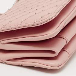 Chanel Pink Chevron Leather CC Studded Flap Bag 