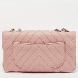 Chanel Pink Chevron Leather CC Studded Flap Bag 