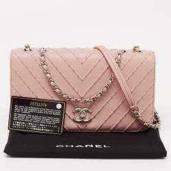 Chanel Pink Chevron Leather CC Studded Flap Bag 