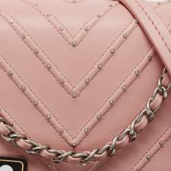 Chanel Pink Chevron Leather CC Studded Flap Bag 