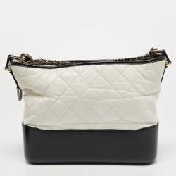 Pre Owned Chanel Black/White Quilted Aged Leather Medium Gabrielle Bag 
