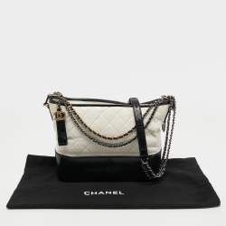 Pre Owned Chanel Black/White Quilted Aged Leather Medium Gabrielle Bag 