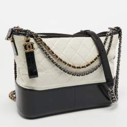 Pre Owned Chanel Black/White Quilted Aged Leather Medium Gabrielle Bag 