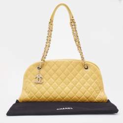 Pre Owned Chanel Yellow Quilted Glazed Crackled Leather Medium Just Mademoiselle Bowling Bag