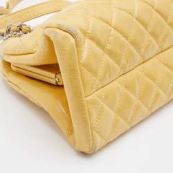 Pre Owned Chanel Yellow Quilted Glazed Crackled Leather Medium Just Mademoiselle Bowling Bag