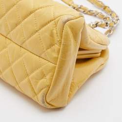 Pre Owned Chanel Yellow Quilted Glazed Crackled Leather Medium Just Mademoiselle Bowling Bag