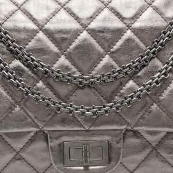 Pre Owned Chanel Metallic Quilted Aged Leather Reissue 2.55 Classic 227 Flap Bag