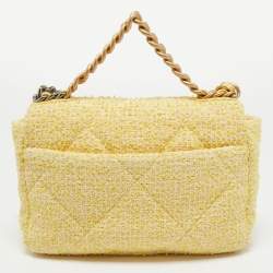 Pre Owned Chanel Yellow Tweed Medium 19 Flap Bag