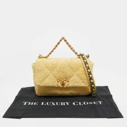 Pre Owned Chanel Yellow Tweed Medium 19 Flap Bag