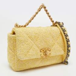 Pre Owned Chanel Yellow Tweed Medium 19 Flap Bag