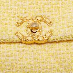Pre Owned Chanel Yellow Tweed Medium 19 Flap Bag