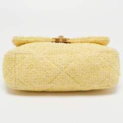 Pre Owned Chanel Yellow Tweed Medium 19 Flap Bag