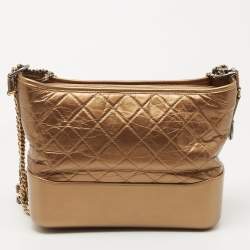 Pre Owned Chanel Metallic Gold Quilted Leather Large Gabrielle Hobo 