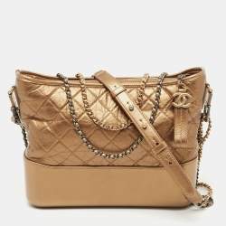 Pre Owned Chanel Metallic Gold Quilted Leather Large Gabrielle Hobo 