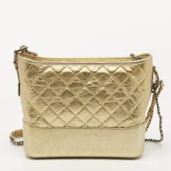Pre Owned Chanel Metallic Gold Quilted Leather Large Gabrielle Hobo 