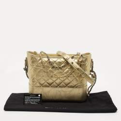 Pre Owned Chanel Metallic Gold Quilted Leather Large Gabrielle Hobo 