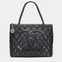Pre Owned Chanel Black Caviar Medallion Tote Bag