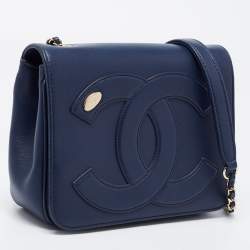 Pre Owned Chanel Blue Leather Small CC Mania Flap Bag 