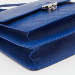 Pre Owned Chanel Blue Quilted Caviar Leather Business Affinity Flap Bag