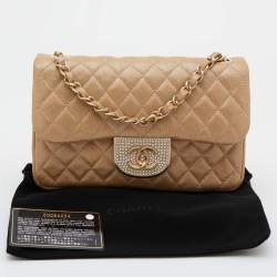 Pre Owned Chanel Metallic Gold Leather Pearl CC Crystal Iridescent Flap Bag