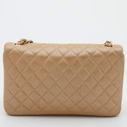 Pre Owned Chanel Metallic Gold Leather Pearl CC Crystal Iridescent Flap Bag