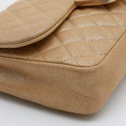 Pre Owned Chanel Metallic Gold Leather Pearl CC Crystal Iridescent Flap Bag