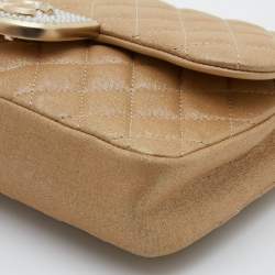 Pre Owned Chanel Metallic Gold Leather Pearl CC Crystal Iridescent Flap Bag