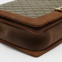 Pre Owned Chanel Brown/Olive Green Quilted Leather Paris-Edinburgh Large Boy Bag