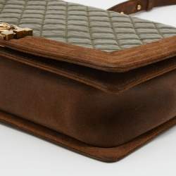 Pre Owned Chanel Brown/Olive Green Quilted Leather Paris-Edinburgh Large Boy Bag