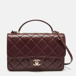 Chanel Burgundy Quilted Leather Classic Flap Top Handle Bag Chanel