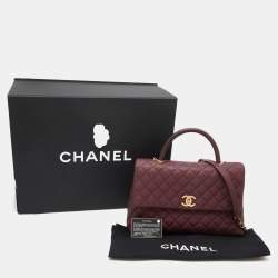 Pre Owned Chanel Burgundy Quilted Caviar Leather and Lizard Coco Flap Top Handle Bag