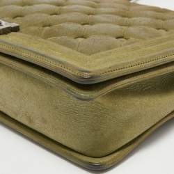 Pre Owned Chanel Olive Green Quilted Suede Large Boy Bag
