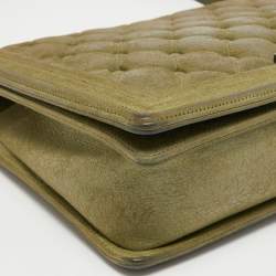 Pre Owned Chanel Olive Green Quilted Suede Large Boy Bag