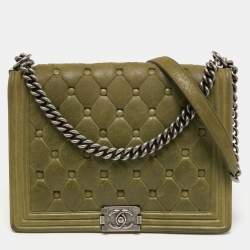 Chanel Olive Green Quilted Suede Large Boy Bag Chanel