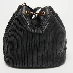 Pre Owned Chanel Black Leather Coco Pleats Drawstring Bag