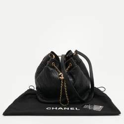Pre Owned Chanel Black Leather Coco Pleats Drawstring Bag
