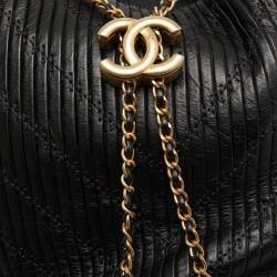 Pre Owned Chanel Black Leather Coco Pleats Drawstring Bag