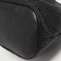 Pre Owned Chanel Black Leather Coco Pleats Drawstring Bag