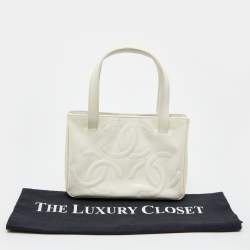 Pre Owned Chanel White Patent Leather Triple CC Logo Tote