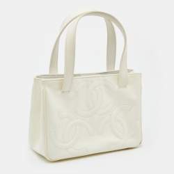Pre Owned Chanel White Patent Leather Triple CC Logo Tote