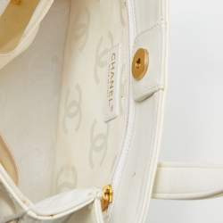 Pre Owned Chanel White Patent Leather Triple CC Logo Tote