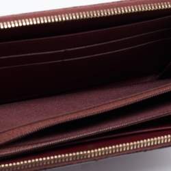 Pre Owned Chanel Red Quilted Leather Classic Zip Around Wallet