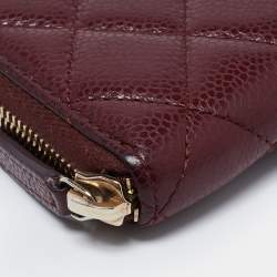 Pre Owned Chanel Red Quilted Leather Classic Zip Around Wallet