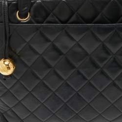 Pre Owned Chanel Black Quilted Leather Vintage Zip Tote