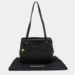 Pre Owned Chanel Black Quilted Leather Vintage Zip Tote