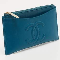 Chanel Blue Leather CC Timeless Zip Wallet